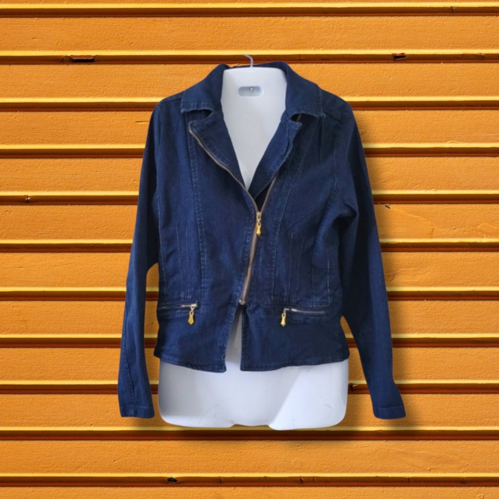 M. Michel | NWT | Cute Blue Dark Wash Denim Moto Jacket (SIZE S)